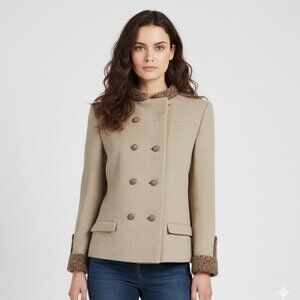 Vintage Katzman Light Beige Wool Fur Trim Winter Blazer Jacket Union Made S/M